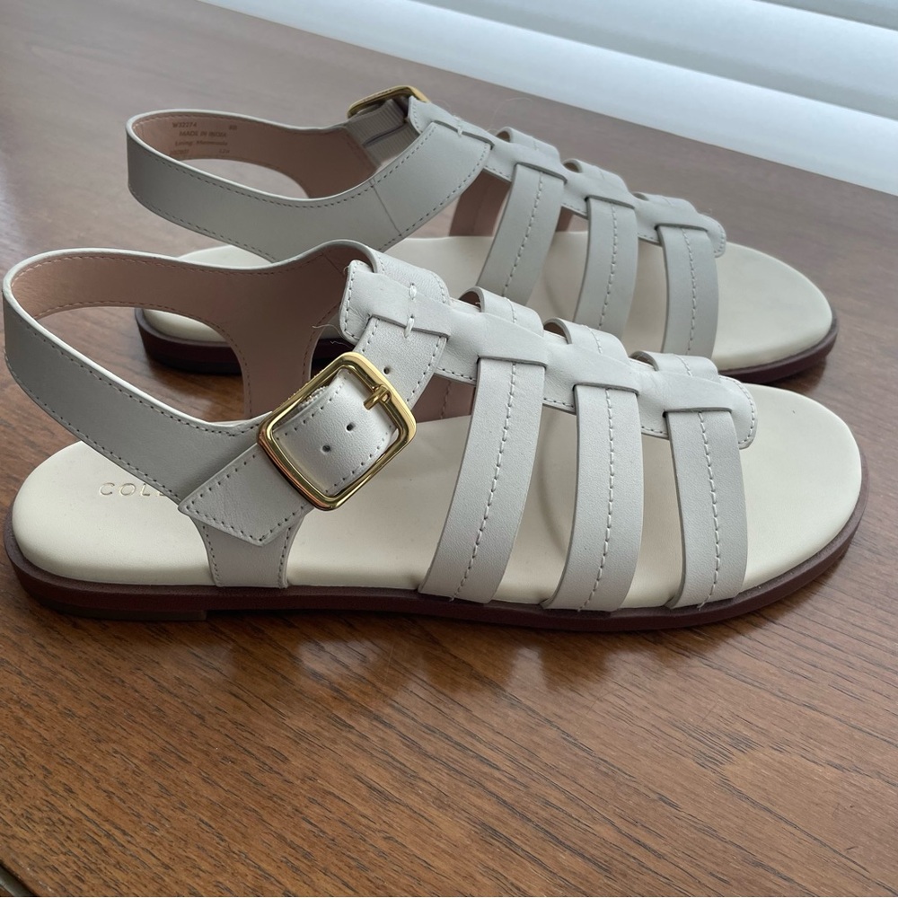 EUC Cole Haan Women's Flynn Fisherman Ivory Leather Sandals Size 8